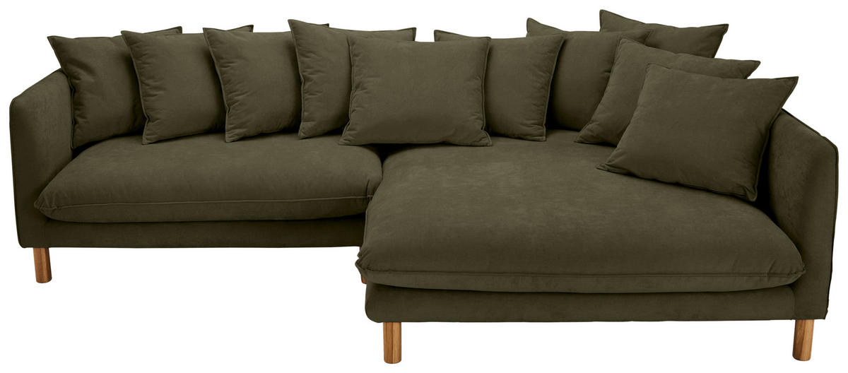 ECKSOFA Dunkelgrün Chenille  - Dunkelgrün/Buchefarben, KONVENTIONELL, Holz/Textil (276/162cm) - Carryhome