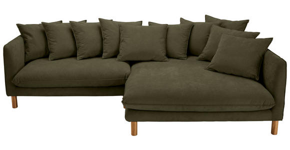 ECKSOFA  in Chenille Dunkelgrün  276/162 cm  - Dunkelgrün/Buchefarben, KONVENTIONELL, Holz/Textil (276/162cm) - Carryhome