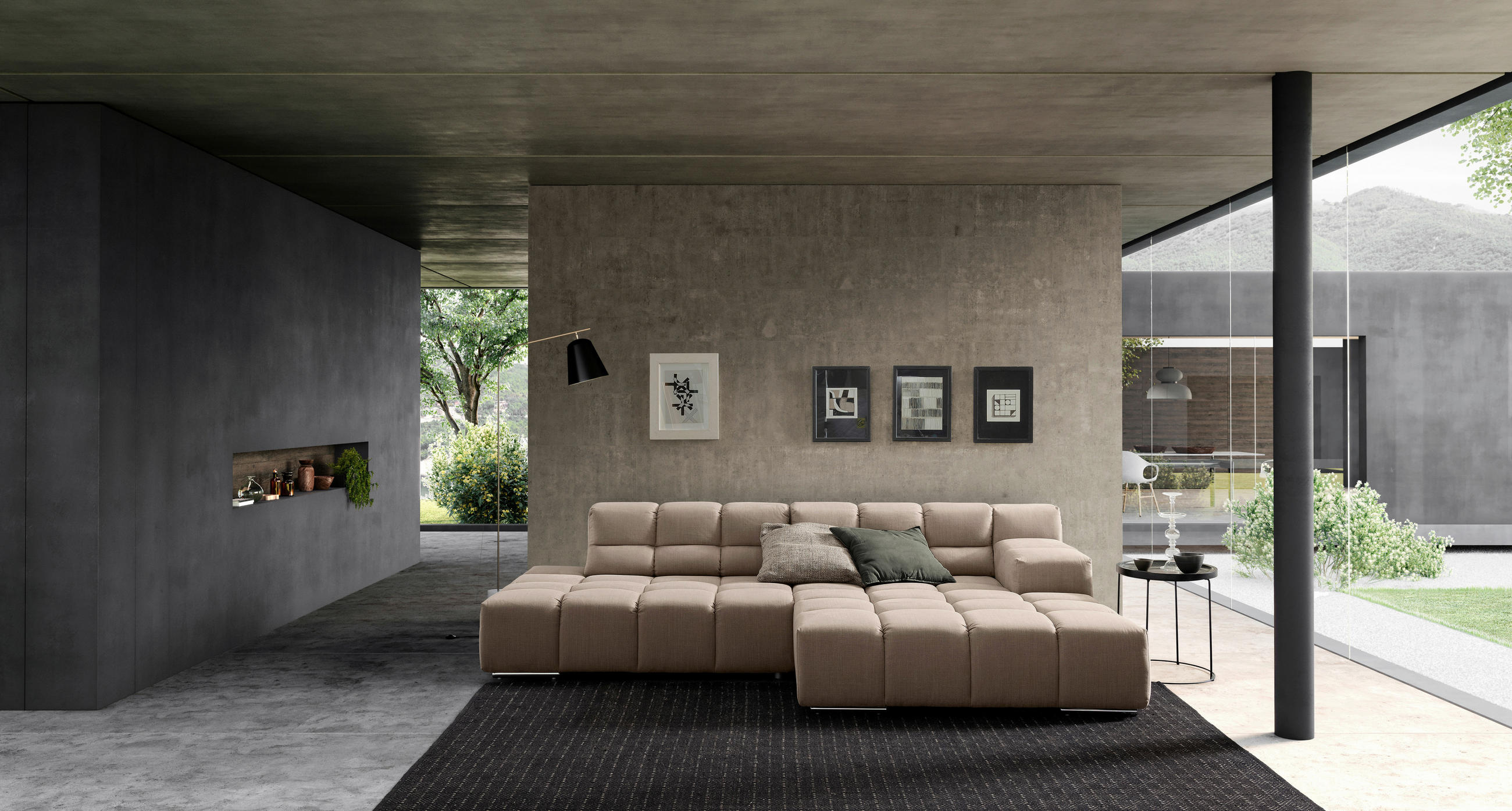 ECKSOFA in Flachgewebe, Leinenoptik Beige  - Beige/Schwarz, Design, Textil/Metall (286/169cm) - Designwerk