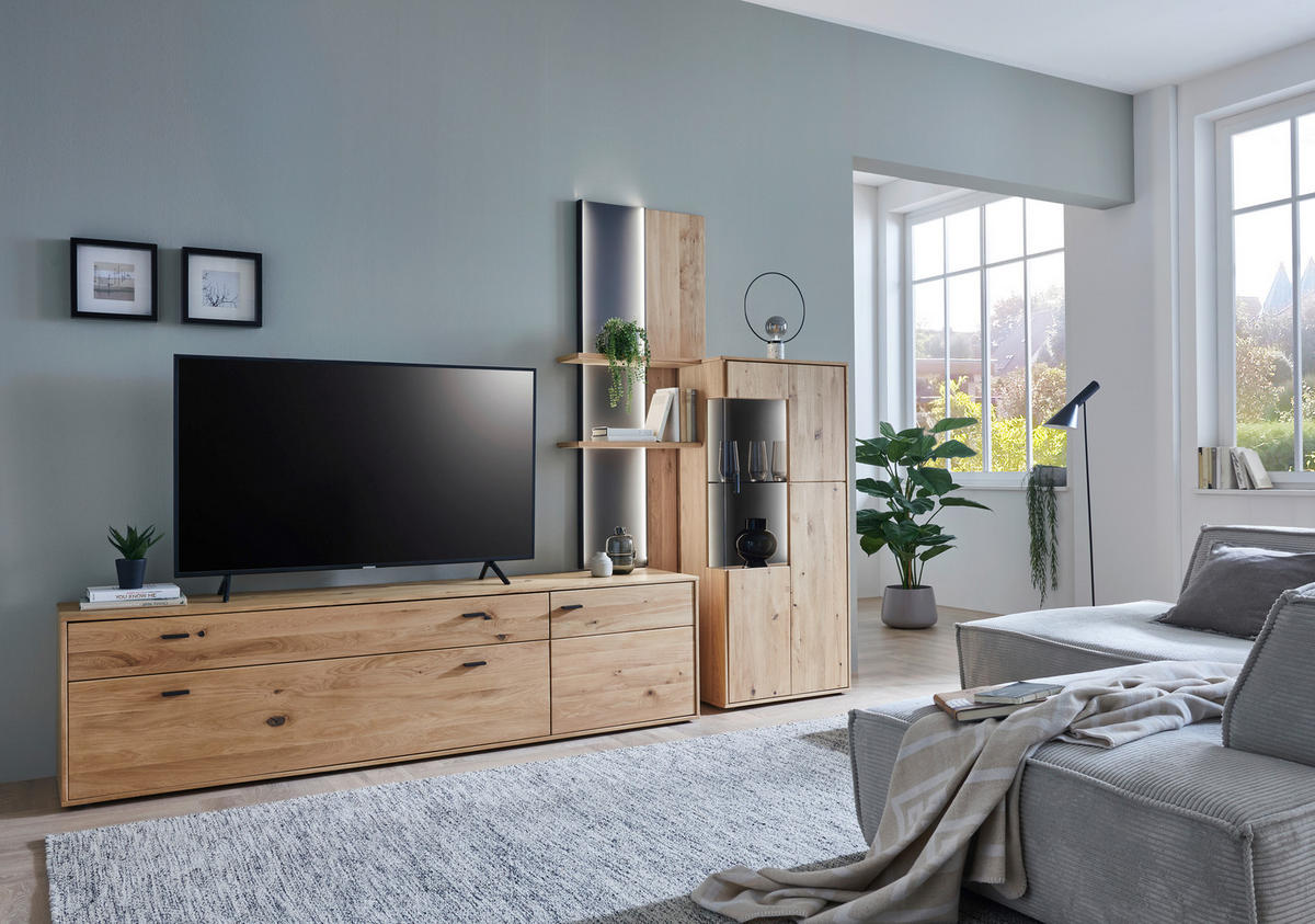 WOHNWAND  in Grau, Eichefarben  292/203/49 cm  - Eichefarben/Anthrazit, KONVENTIONELL, Glas/Holz (292/203/49cm) - Musterring