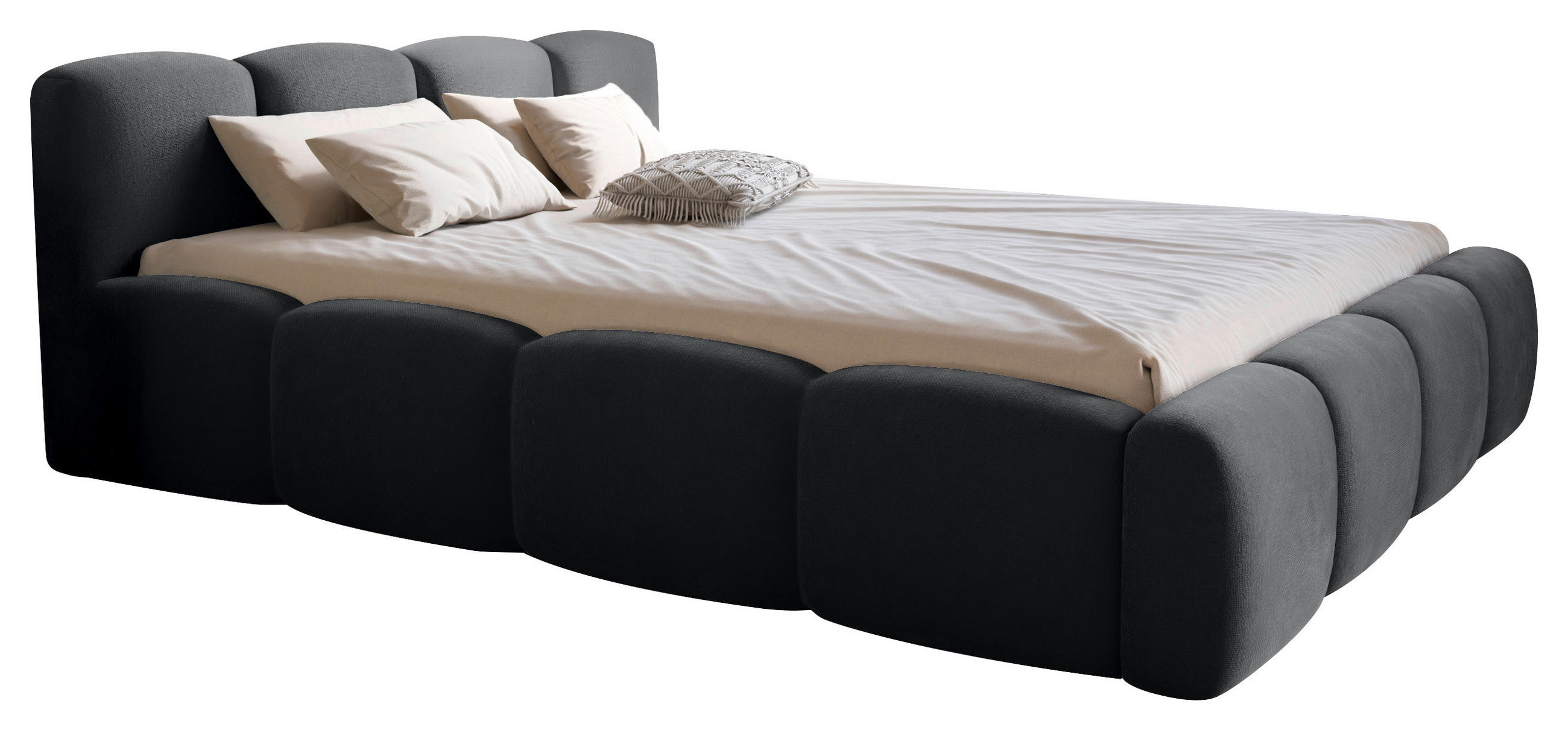 POLSTERBETT 180/200 cm,  in Schwarz, Lattenrost, Bettkasten,  - Schwarz, Design, Holz/Textil (180/200cm) - Boxxx