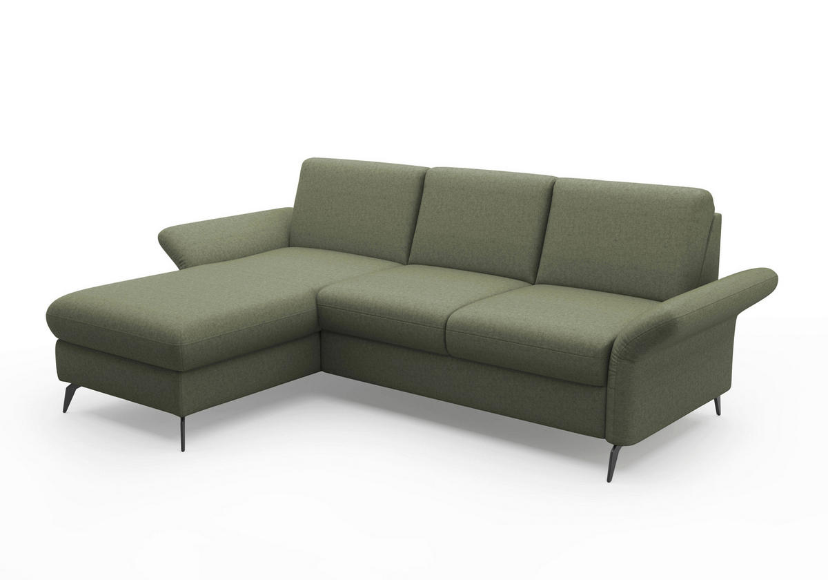 ECKSOFA ROCHELLE E Olivgrün Flachgewebe  - Schwarz/Olivgrün, KONVENTIONELL, Textil/Metall (164/251cm) - Sit & More