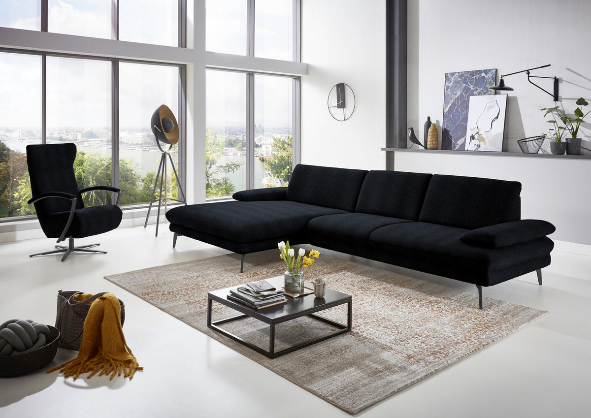 ECKSOFA in Chenille Schwarz  - Schwarz, Design, Textil/Metall (180/310cm) - Dieter Knoll