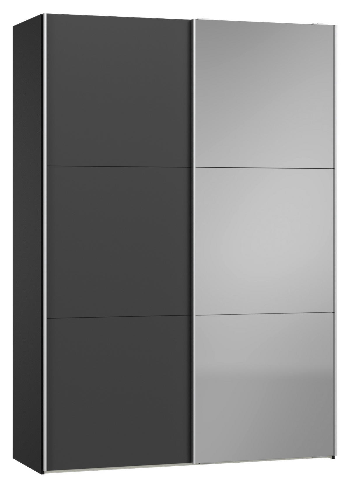 SCHWEBETÜRENSCHRANK 152/220/46 cm 2-türig Anthrazit, Schwarz  - Anthrazit/Silberfarben, Design, Glas/Holzwerkstoff (152/220/46cm) - Jutzler