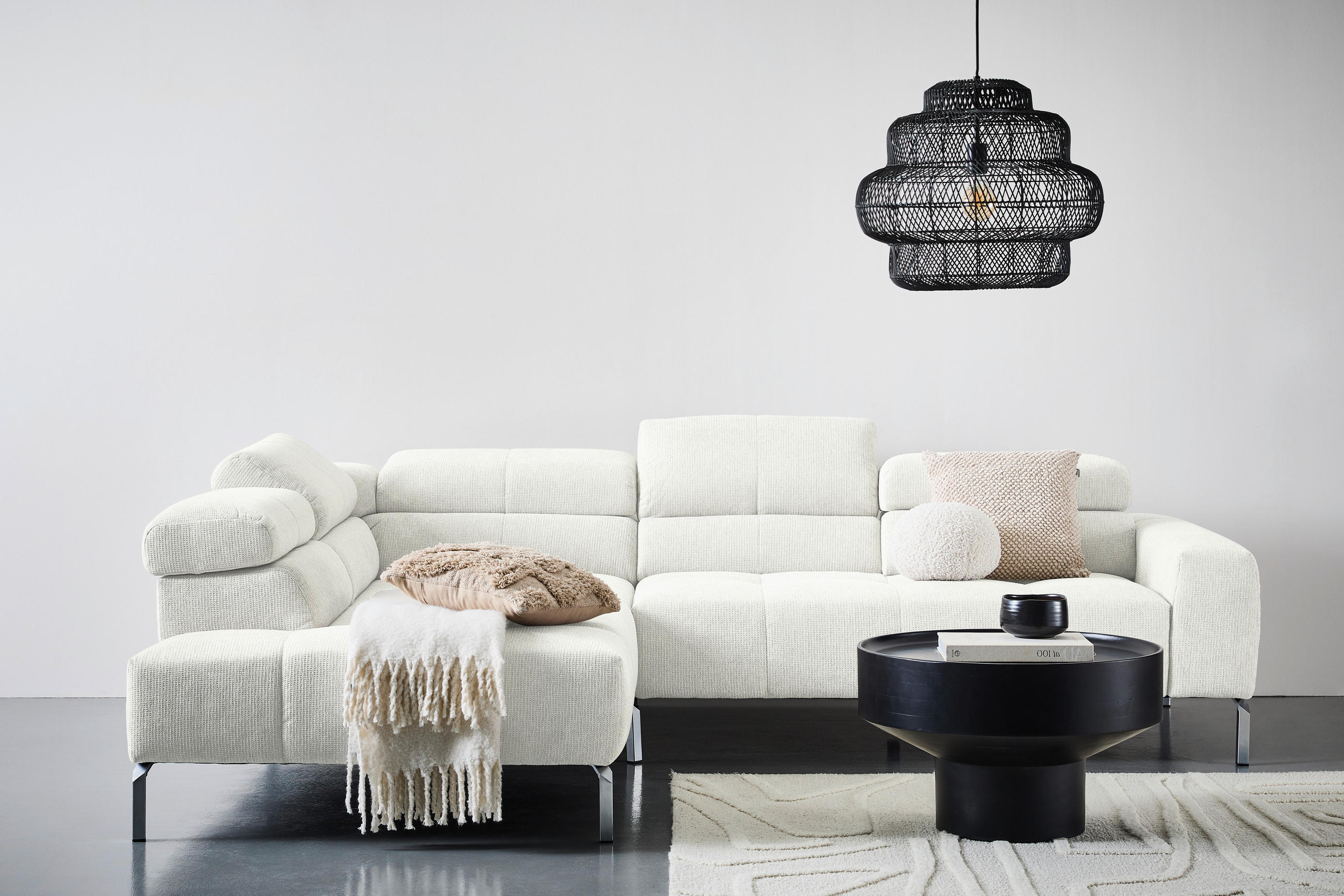 ECKSOFA Weiß Flachgewebe  - Chromfarben/Weiß, KONVENTIONELL, Textil/Metall (224/282cm) - Hom`in