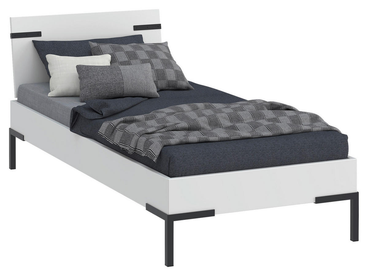 BETT 90/200 cm  in Weiß  - Schwarz/Weiß, Design, Holzwerkstoff/Metall (90/200cm) - Xora