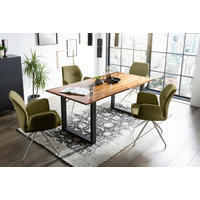 TISCHGRUPPE Grün, Cognac  - Cognac/Silberfarben, MODERN, Holz/Textil (180/90/77cm) - Livetastic
