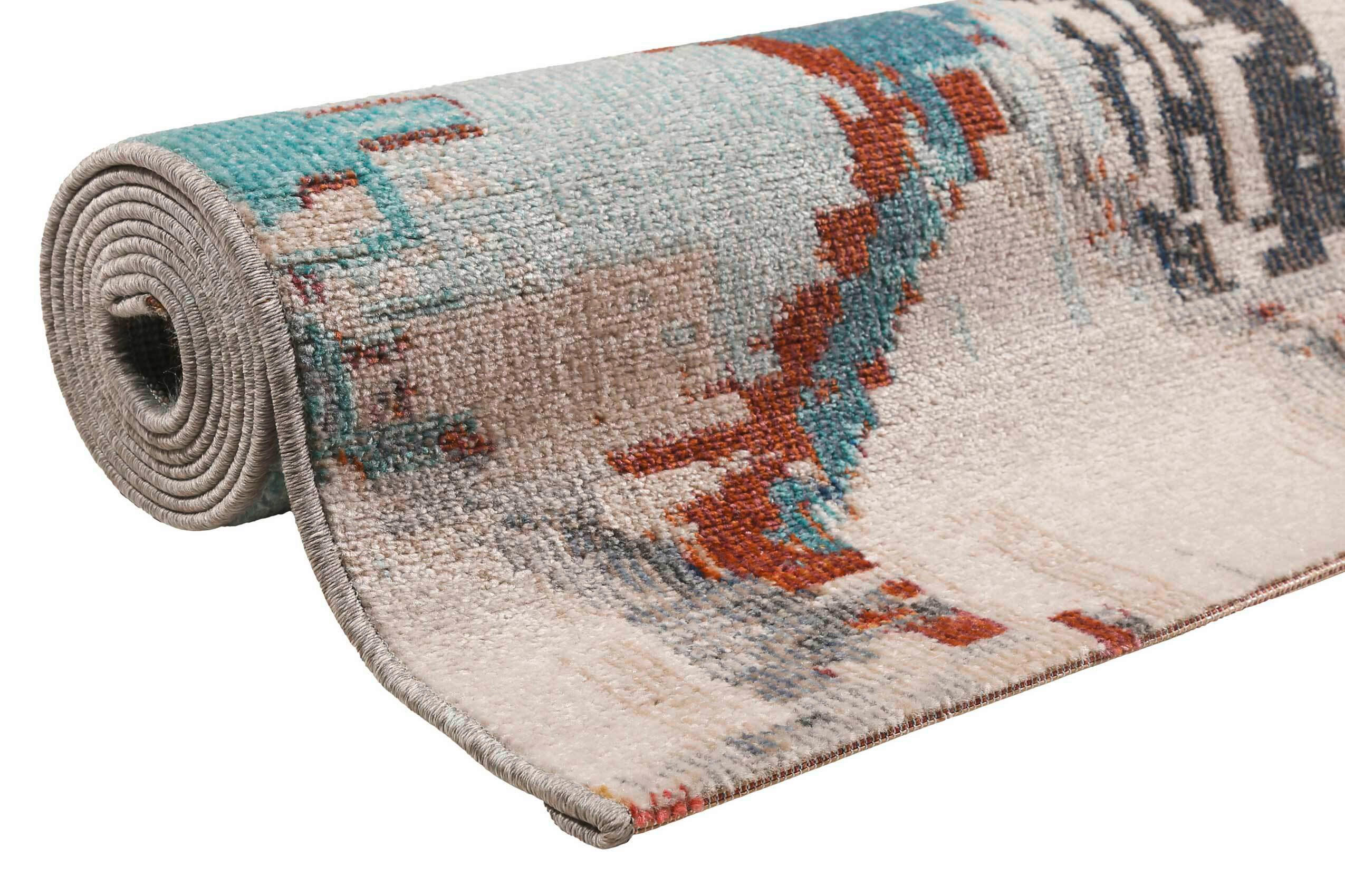 Thumbnail - Esprit Outdoorteppich Stash, Creme, Grau, Türkis, Textil, Abstraktes, rechteckig, 133x200 cm, Textiles Vertrauen - Oeko-...
