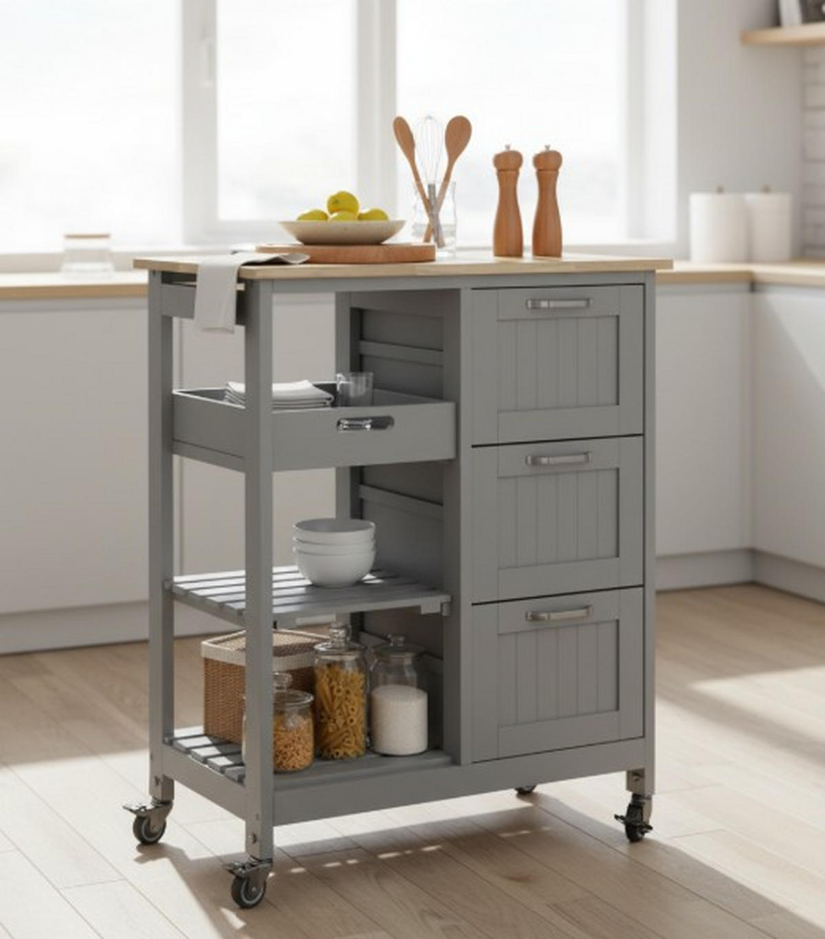 SERVIERWAGEN , Grau  - Silberfarben/Schwarz, Basics, Holz/Holzwerkstoff (67/84/37cm) - MID.YOU