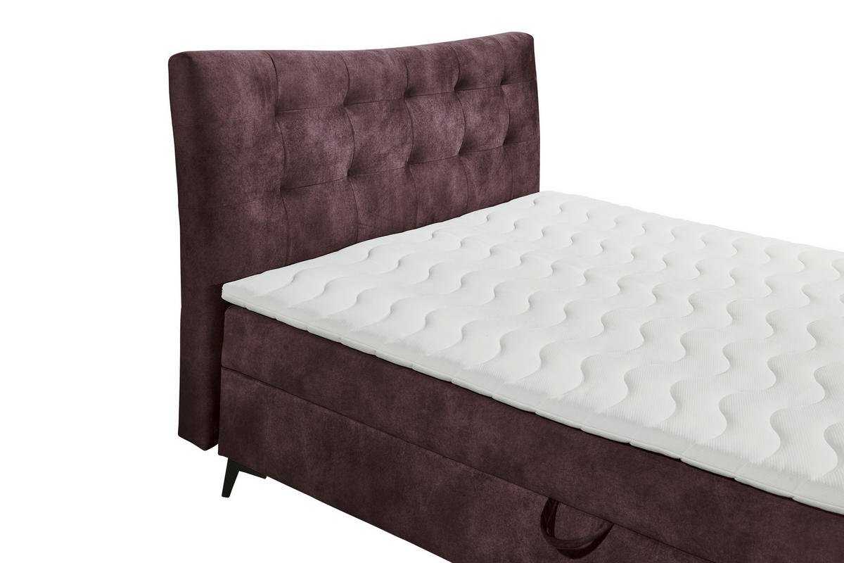 BOXBETT 180/200 cm,  in Aubergine, gepolstertes Kopfteil, Bettkasten, Topper,  - Aubergine/Schwarz, MODERN, Holzwerkstoff/Kunststoff (180/200cm) - MID.YOU