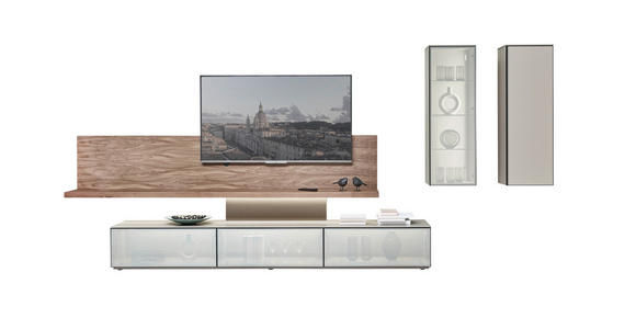 WOHNWAND  in Taupe, Nussbaumfarben  415/190/45 cm  - Taupe/Nussbaumfarben, Design, Glas/Holz (415/190/45cm) - Ambiente