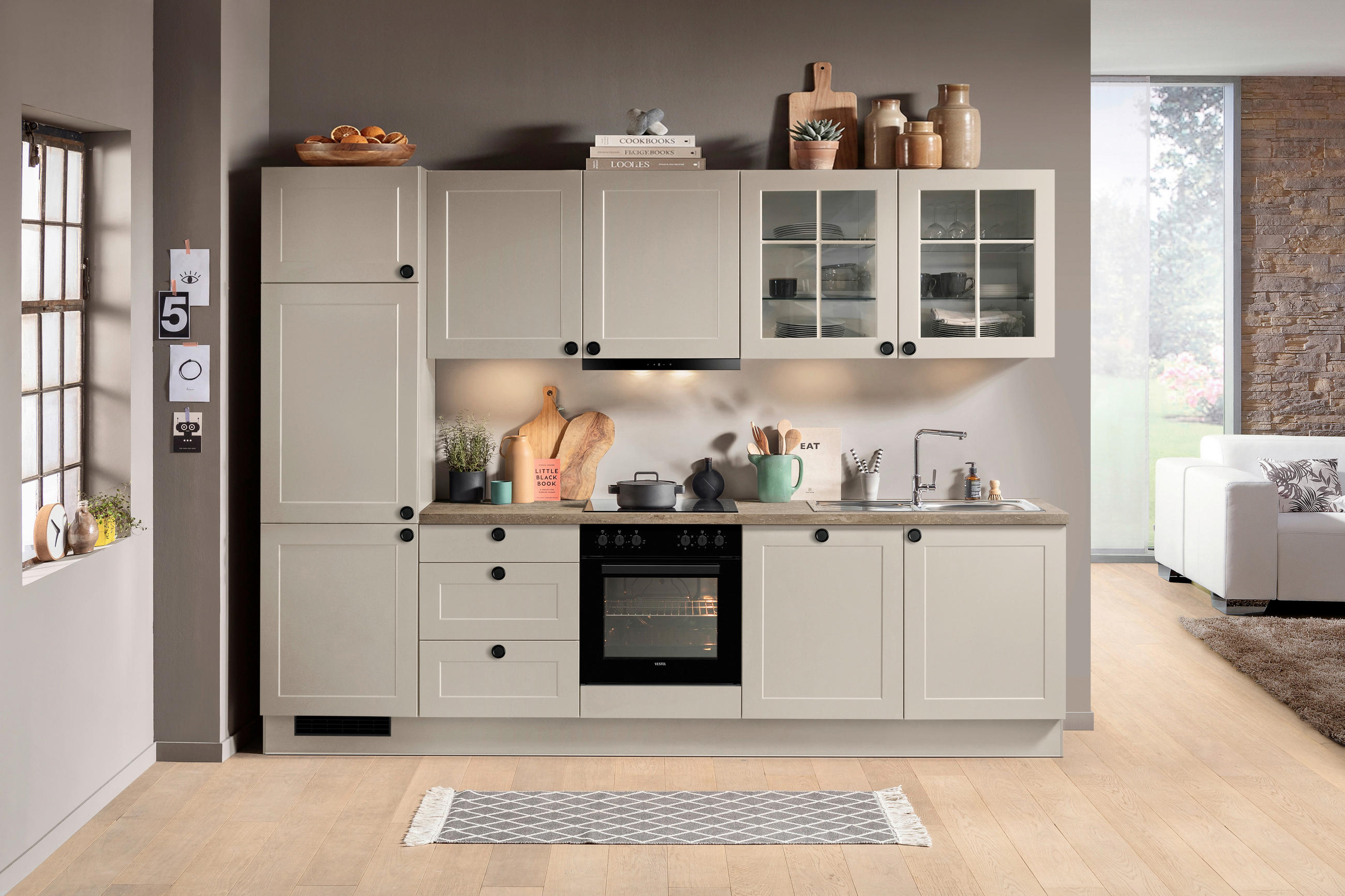 KÜCHENLEERBLOCK IP4250 300 cm  in Braun, Hellgrau  - Hellgrau/Schwarz, Basics, Holzwerkstoff/Metall (300cm) - Impuls