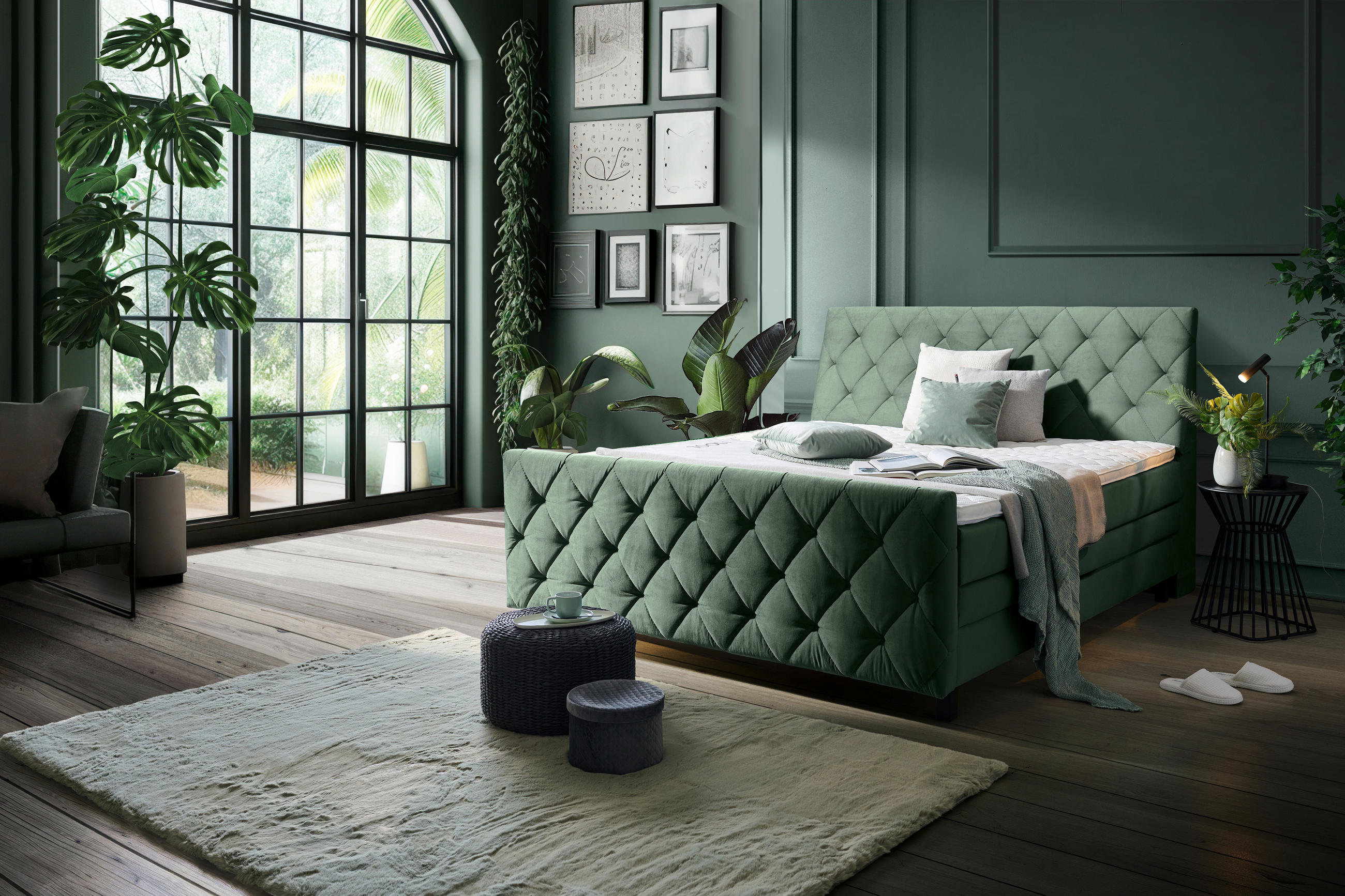 BOXSPRINGBETT 160/200 cm  in Grün  - Schwarz/Grün, KONVENTIONELL, Holz/Textil (160/200cm) - Ti'me