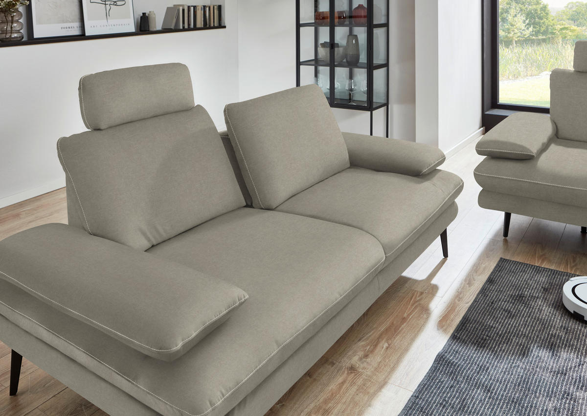 3-SITZER-SOFA in Velours Platinfarben  - Platinfarben/Beige, Design, Textil/Metall (222/89/104cm) - Dieter Knoll
