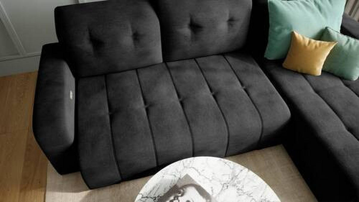ECKSOFA in Mikrofaser Schwarz  - Schwarz, Modern, Textil/Metall (185/292cm) - Livetastic