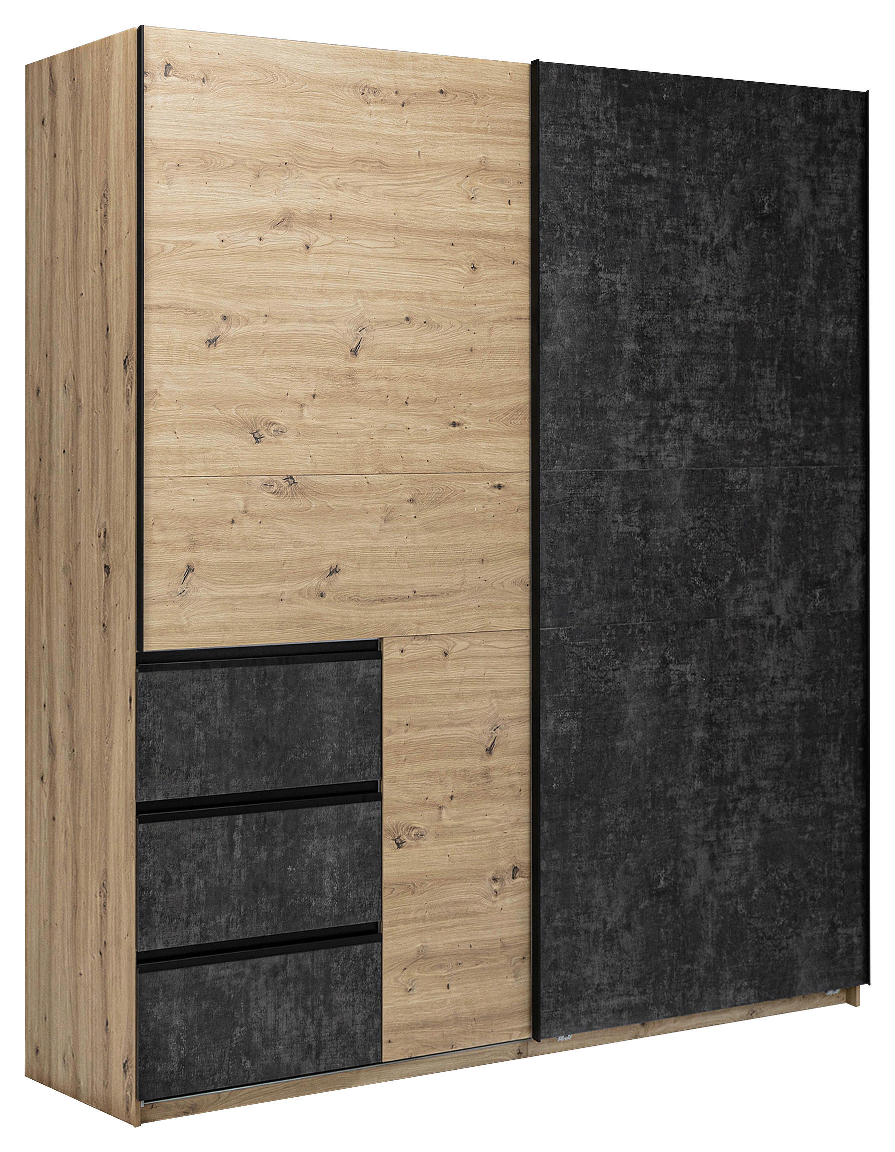 SCHIEBETÜRENSCHRANK 175/205/61,5 cm Taupe, Eiche Artisan  - Taupe/Schwarz, MODERN, Holzwerkstoff/Metall (175/205/61,5cm) - MID.YOU