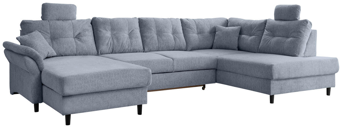WOHNLANDSCHAFT in Chenille Hellblau  - Schwarz/Hellblau, Modern, Holz/Textil (176/338/206cm) - Livetastic