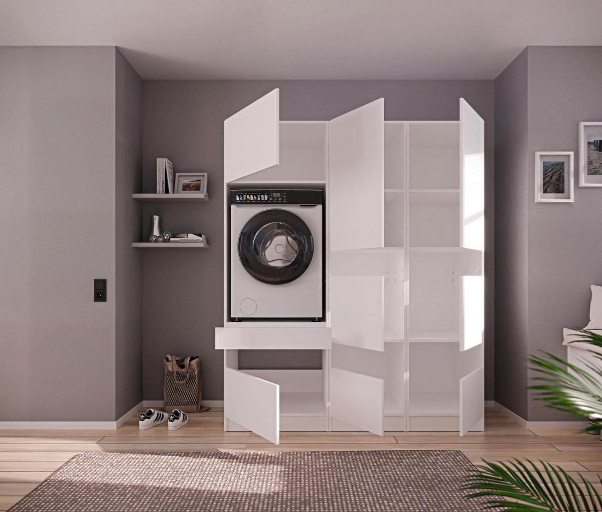 WASCHMASCHINENSCHRANK  68/200/68 cm  - Schwarz/Weiß, Design, Holzwerkstoff/Metall (68/200/68cm) - Milino