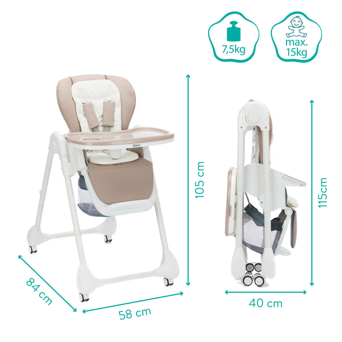 HOCHSTUHL Mio Taupe, Weiß Weiß/Taupe  - Taupe/Weiß, Basics, Kunststoff (58/105/84cm) - Fillikid
