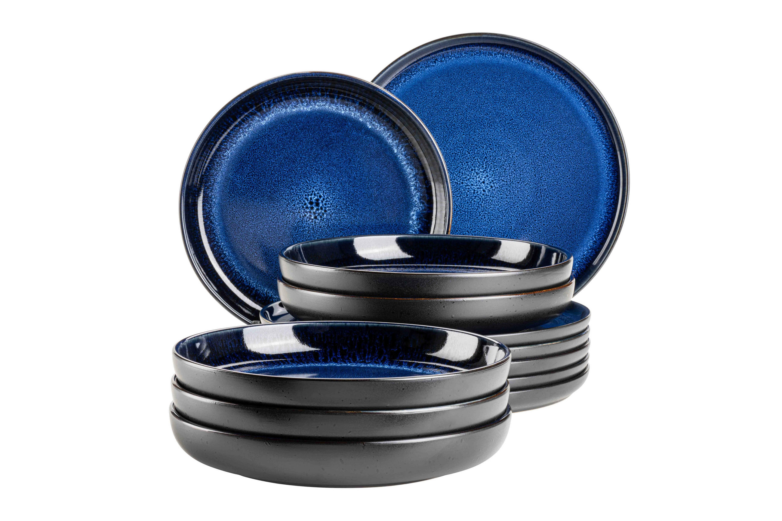 TAFELSERVICE Blau, Schwarz 12-teilig Niara  - Blau/Schwarz, Basics, Keramik - Mäser