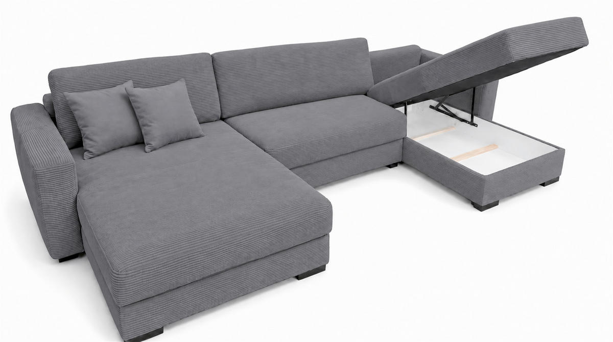 WOHNLANDSCHAFT COOPER Grau Cord  - Schwarz/Grau, Basics, Holz/Textil (379/93/184cm) - MID.YOU