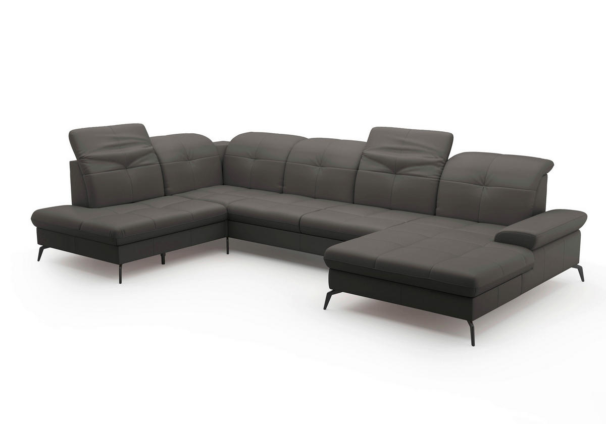 WOHNLANDSCHAFT in Vliesstoff Kombination Echtleder/Stoff Mokka  - Schwarz/Mokka, Konventionell, Leder/Textil (231/357/185cm) - Sit & More