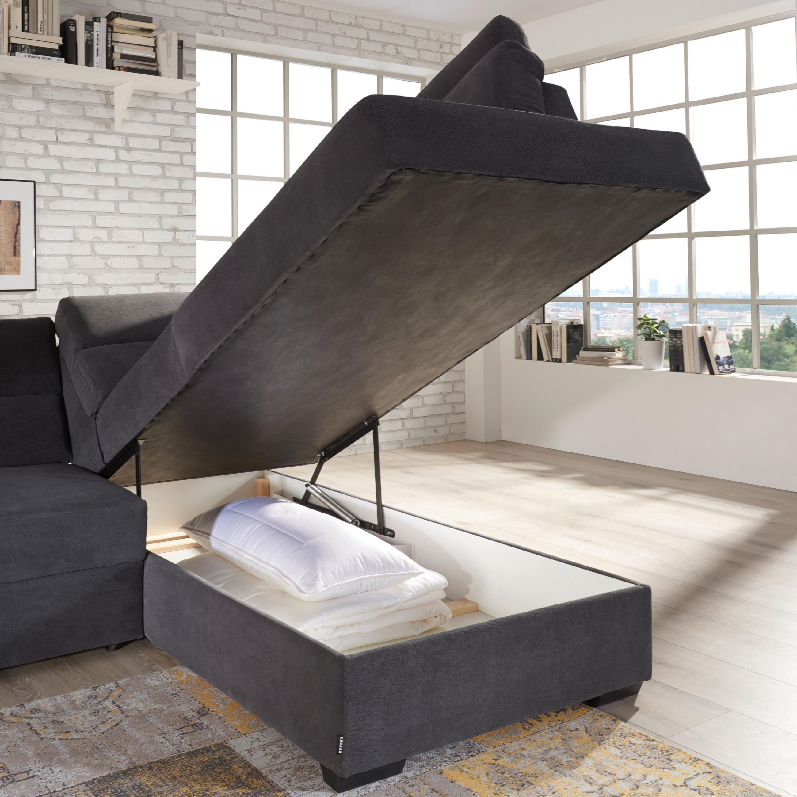 Thumbnail - Livetastic Ecksofa, Anthrazit, Textil, Uni, 6-Sitzer, Füllung: Schaumstoff, U-Form, 319x183 cm, Liegefunktion, Wohnzimme...