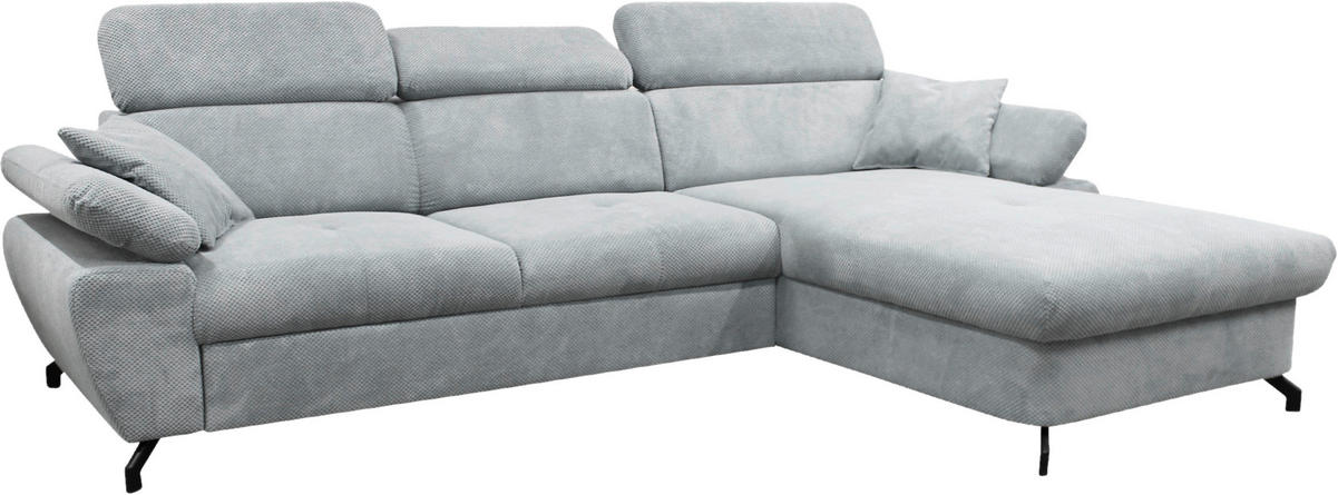 ECKSOFA OMEGA Grau Chenille Zierkissen, Bettkasten  - Schwarz/Grau, Design, Textil/Metall (280/186cm) - MID.YOU