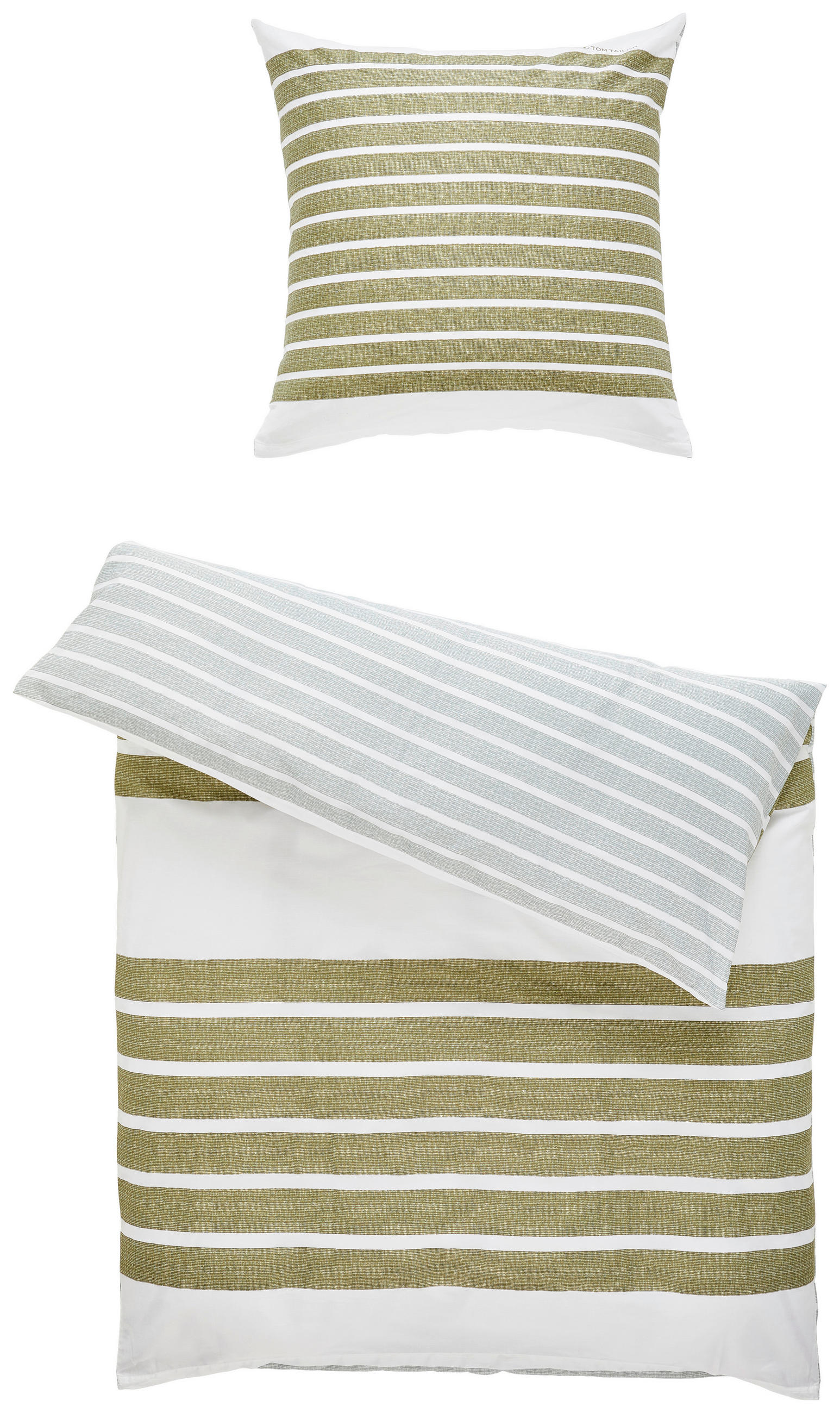 WENDEBETTWÄSCHE 135/200 cm AURIN Satin  - Weiß/Grün, Basics, Textil (135/200cm) - Tom Tailor