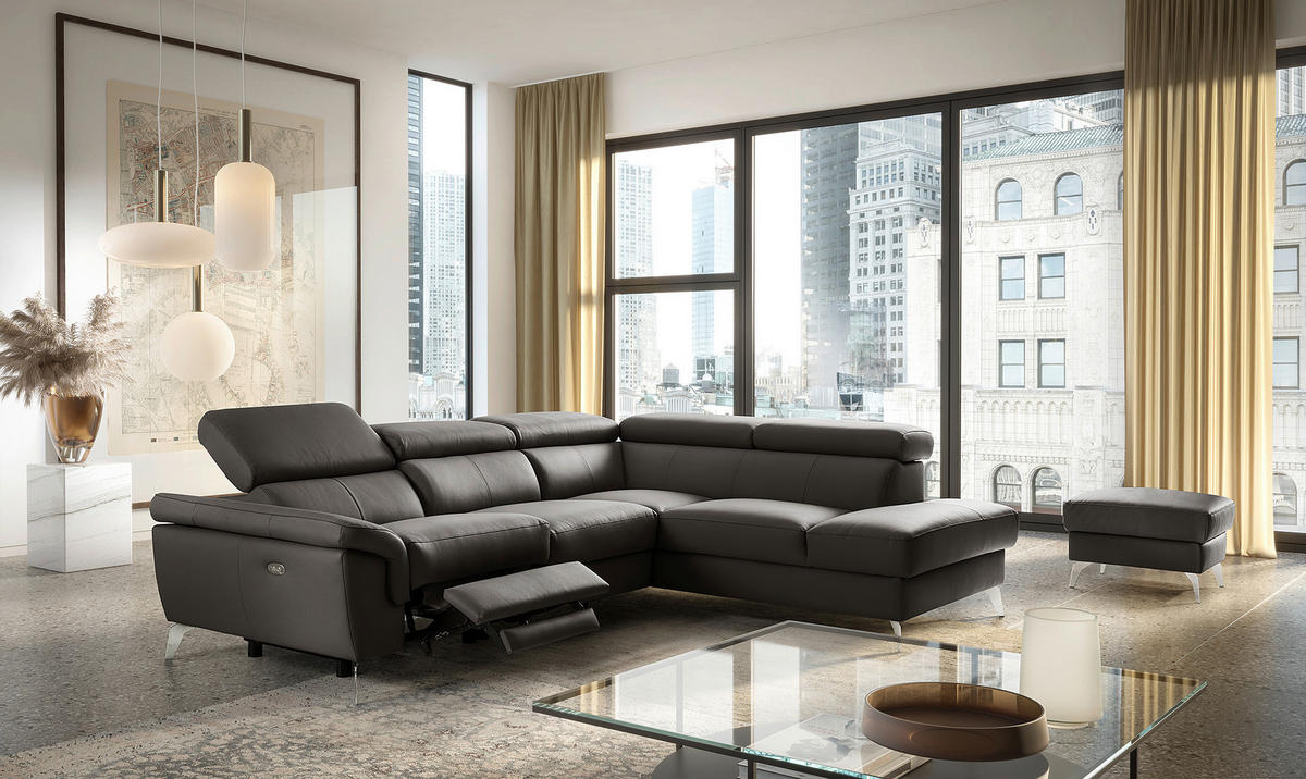 ECKSOFA  in Lederlook Echtleder Dunkelbraun  265/210 cm  - Chromfarben/Dunkelbraun, Design, Leder/Textil (265/210cm) - Livetastic