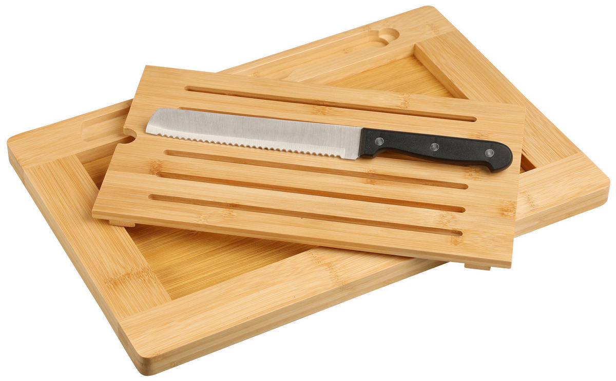 SCHNEIDEBRETT-SET 3-teilig    42/28/2 cm  - Hellbraun/Edelstahlfarben, Basics, Naturmaterialien (42/28/2cm) - Kesper