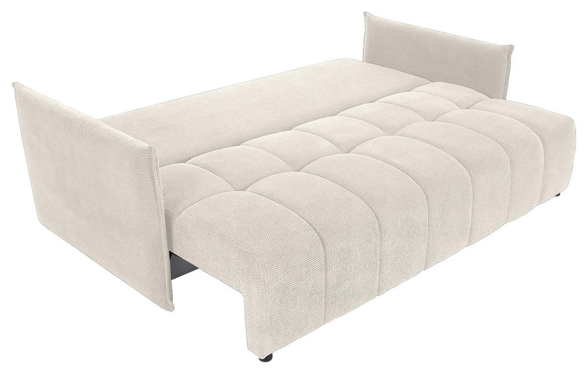 SCHLAFSOFA Plüsch Creme  inkl. Zierkissen, Rückenkissen, Bettkasten, Schlaffunktion, Rücken echt, Liegefläche im Originalstoff  - Creme/Schwarz, KONVENTIONELL, Kunststoff/Textil (200/73/105cm) - Carryhome