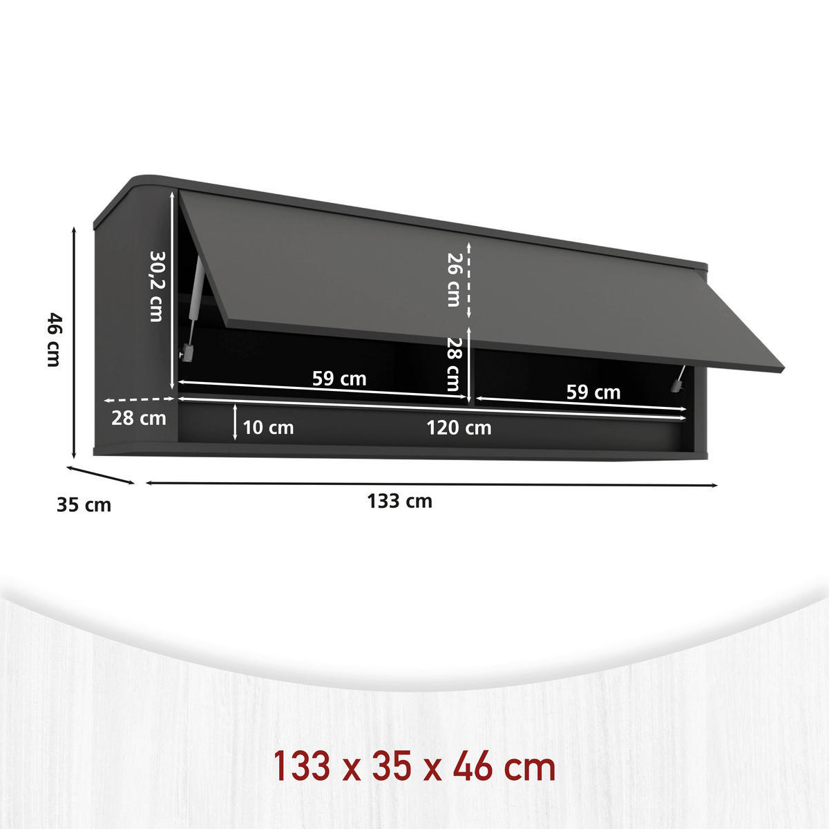 KÜCHENOBERSCHRANK 133,2/35/46 cm  in Anthrazit  - Anthrazit, MODERN, Holzwerkstoff (133,2/35/46cm) - home24
