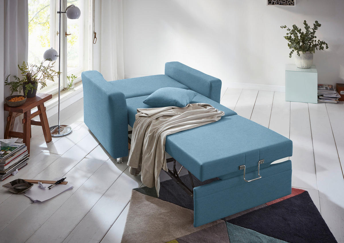 SCHLAFSOFA Chenille Blau  - Chromfarben/Blau, KONVENTIONELL, Textil/Metall (186/90/100cm) - Beldomo Style