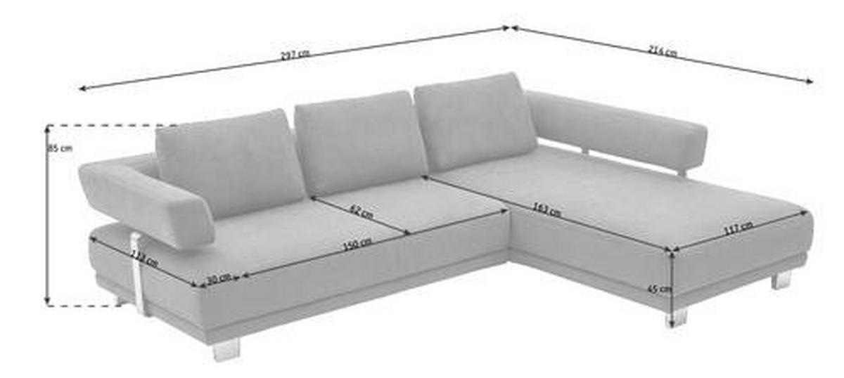 ECKSOFA Weiß Echtleder  - Chromfarben/Weiß, Natur, Leder/Metall (297/214cm) - Valdera