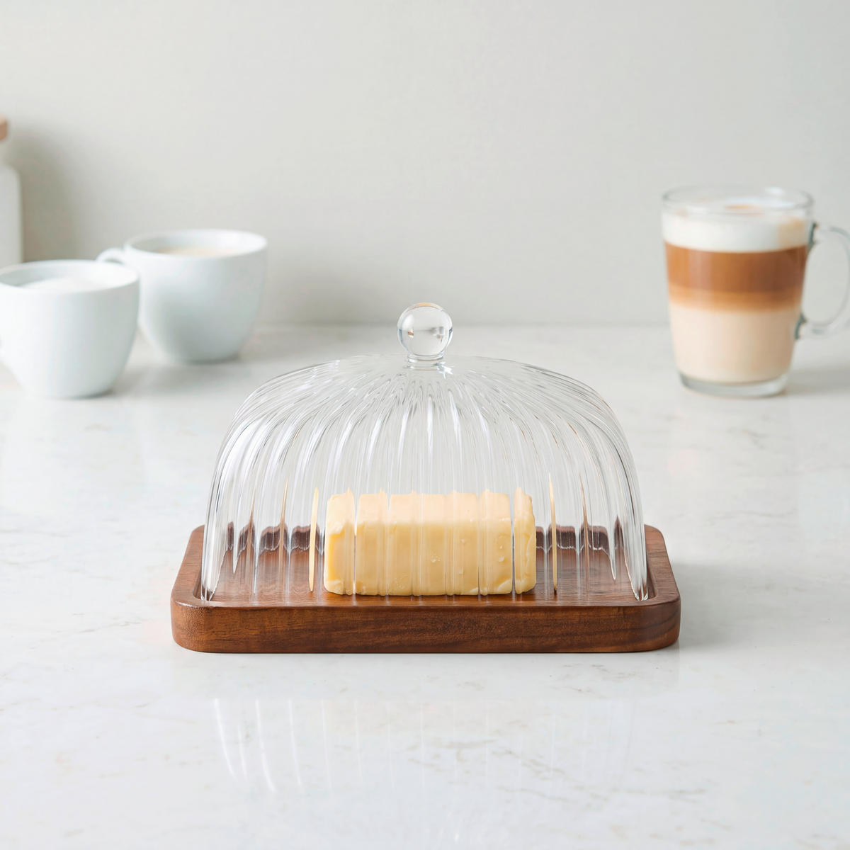 BUTTERDOSE Holz, Glas  - Klar/Akaziefarben, LIFESTYLE, Glas/Holz (17/12,5/10cm) - Ambia Home