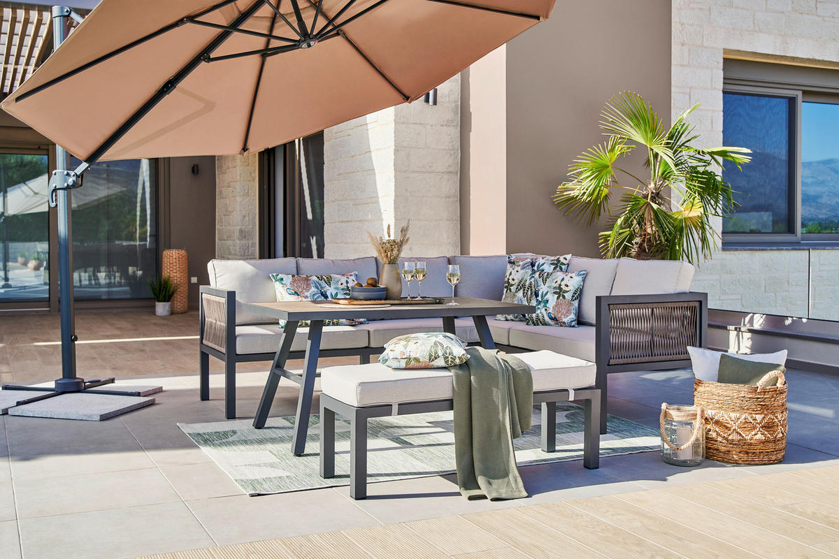 LOUNGEGARNITUR 16-teilig  242/195 cm  Aluminium  - Anthrazit/Beige, Design, Kunststoff/Textil (242/195cm) - Amatio