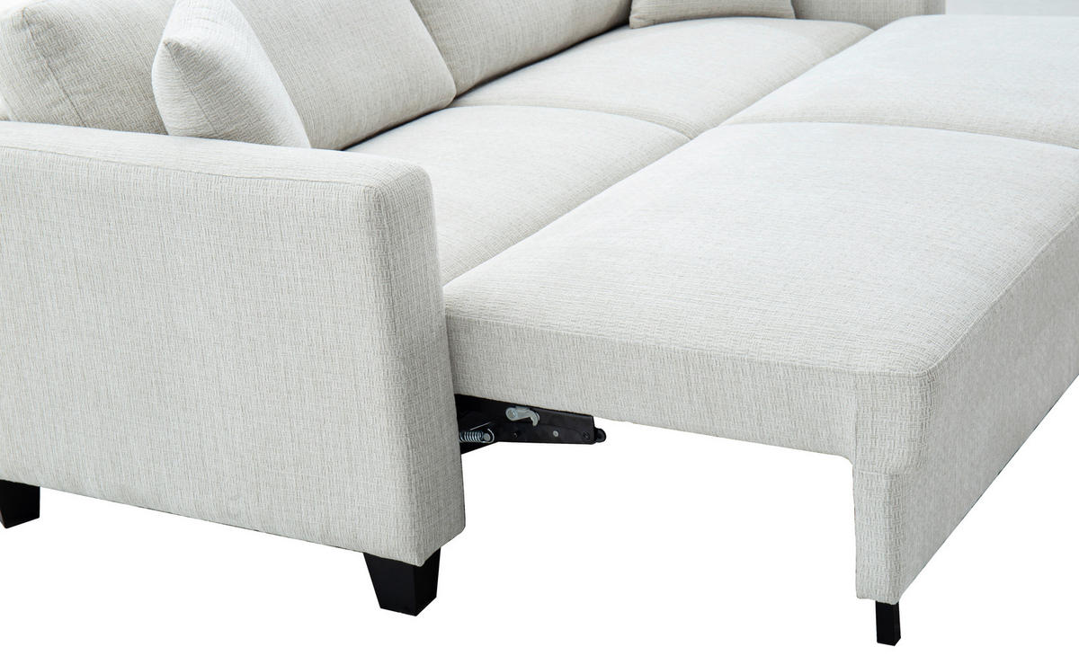 SCHLAFSOFA NOLA in Leinenoptik Beige  - Beige/Schwarz, Design, Holz/Textil (220,5/86/96cm) - Livetastic