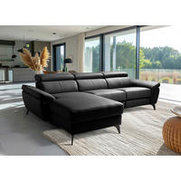 ECKSOFA SONO in Lederlook Echtleder Schwarz Armteilverstellung, Kopfteilverstellung  179/252 cm  - Schwarz, Design, Leder/Textil (179/252cm) - Livetastic