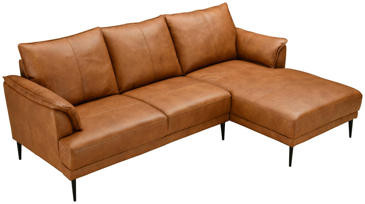 ECKSOFA Rostfarben Echtleder  - Rostfarben/Schwarz, Design, Leder/Metall (233/153cm) - Livetastic