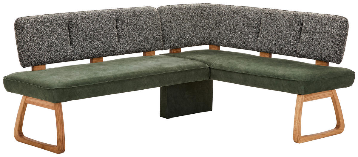 ECKBANK 208/155 cm Webstoff, Mikrofaser Grün, Dunkelgrün Eiche vollmassiv   - Dunkelgrün/Grün, KONVENTIONELL, Holz/Textil (208/155cm) - Venda