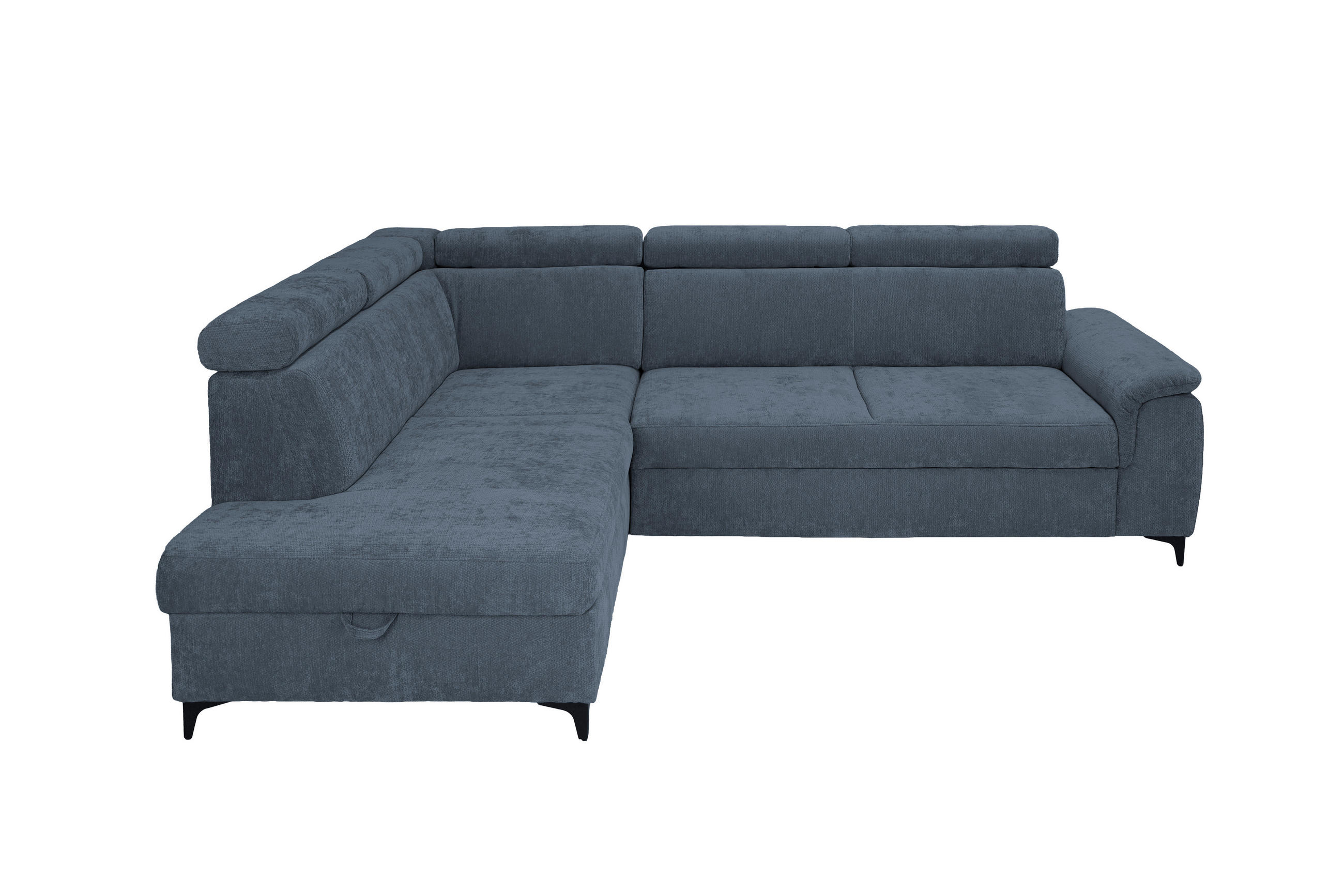 ECKSOFA Dunkelblau Chenille Bettkasten, Schlaffunktion, Rücken echt, Kopfteilverstellung, Liegefläche im Originalstoff  - Schwarz/Dunkelblau, KONVENTIONELL, Textil/Metall (206/265cm) - Carryhome