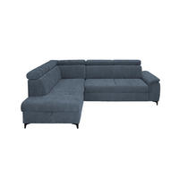 ECKSOFA Dunkelblau Chenille Bettkasten, Schlaffunktion, Rücken echt, Kopfteilverstellung, Liegefläche im Originalstoff  - Schwarz/Dunkelblau, KONVENTIONELL, Textil/Metall (206/265cm) - Carryhome