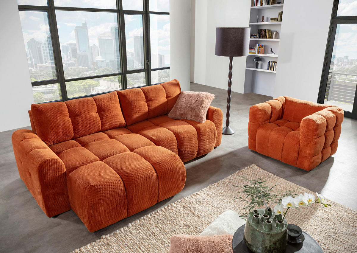 HÖRNSOFFA i flatväv rostfärgad  - svart/rostfärgad, Klassisk, textil/plast (256/157cm) - Livetastic