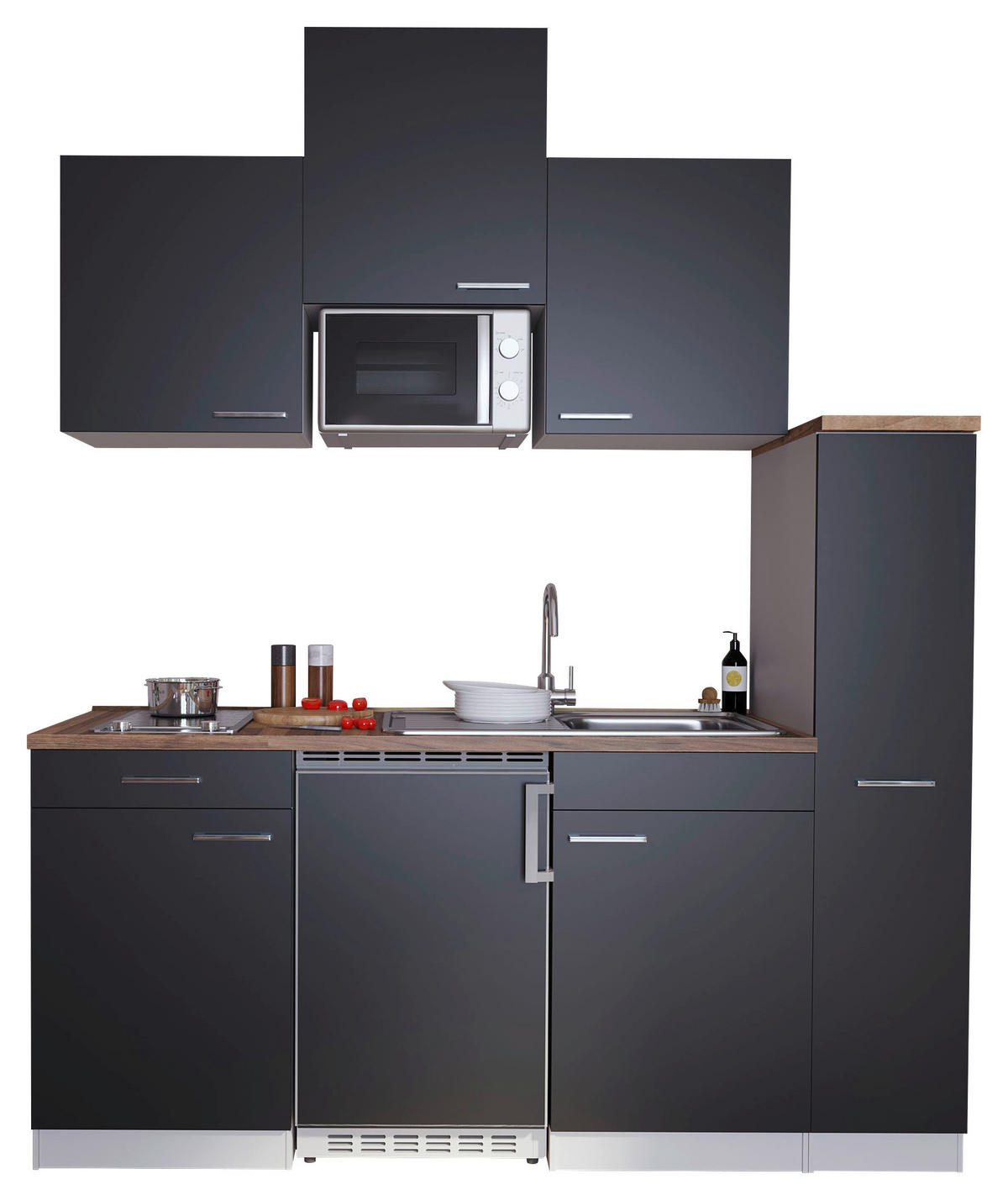 KÜCHENBLOCK 180 cm   in Schwarz  - Weiss/Nussbaumfarben, Basics, Holzwerkstoff/Kunststoff (180cm) - Respekta