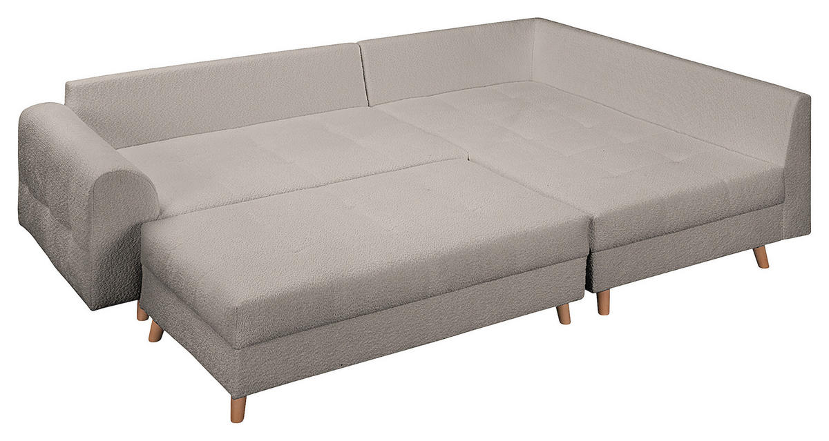 ECKSOFA inkl. Hocker Ariella in Bouclé Grau  231/161 cm  - Naturfarben/Grau, Design, Holz/Textil (231/161cm) - Livetastic
