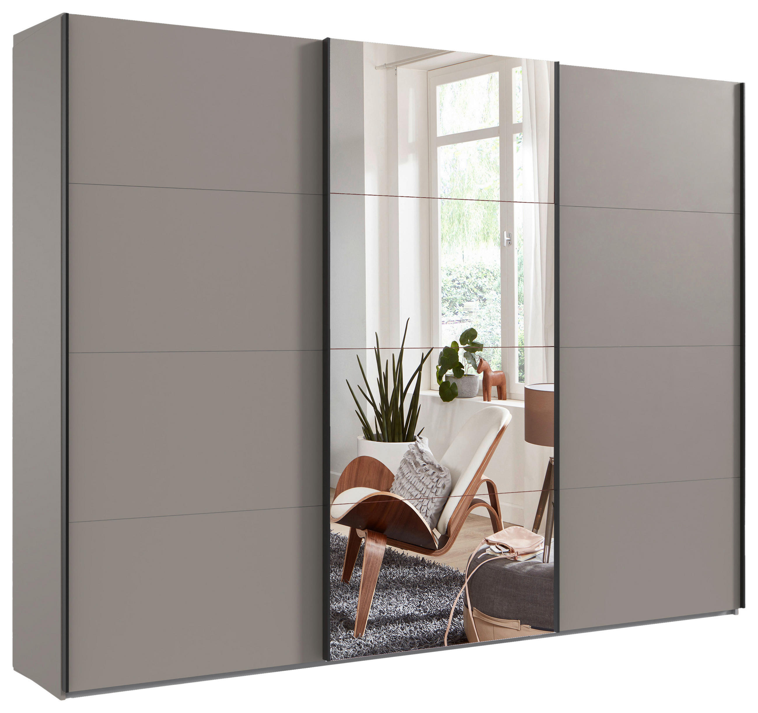 SCHWEBETÜRENSCHRANK Grau, Sahara  - Schwarz/Grau, Konventionell, Glas/Holzwerkstoff (313/236/65cm) - Carryhome