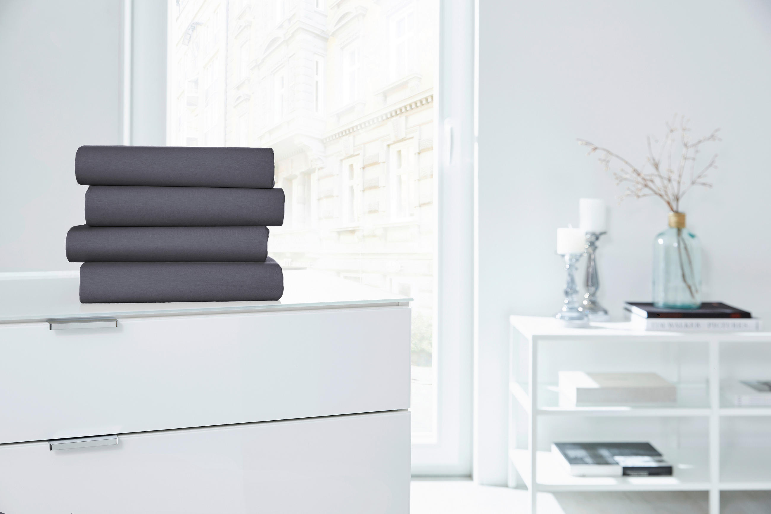 SPANNLEINTUCH 150/200 cm Jersey  - Anthrazit, Basics, Textil (150/200cm)