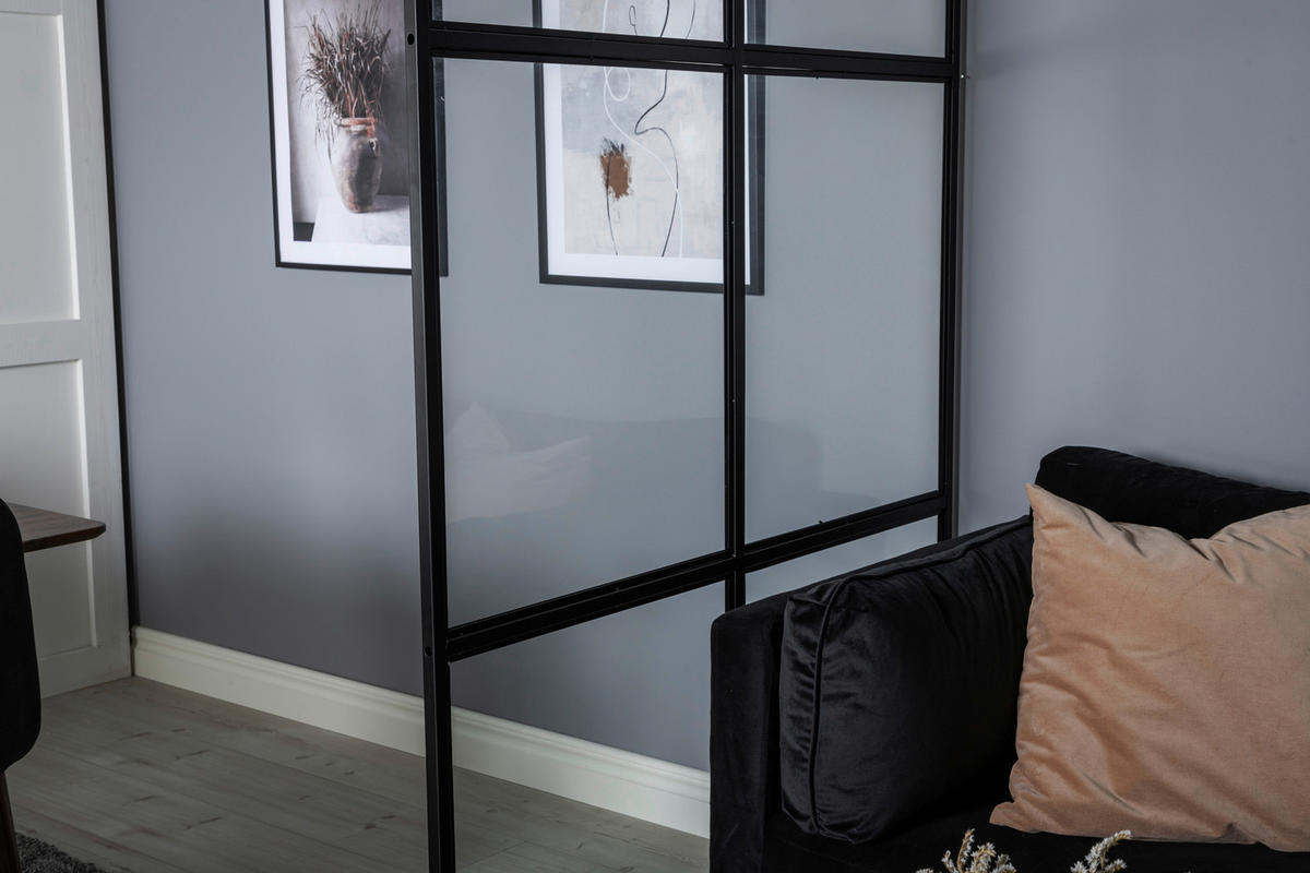 MELLANVÄGG  i metall, glas  svart  - svart, Modern, metall/glas (120/210/2cm) - P & B