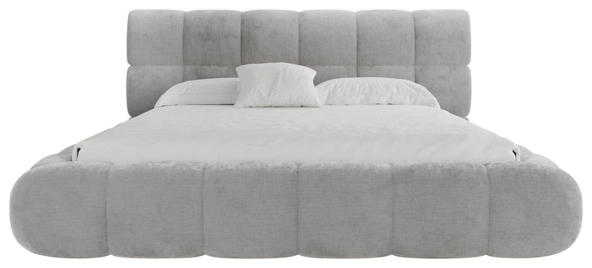 POLSTERBETT 180/200 cm,  in Hellgrau, Lattenrost, Bettkasten,  - Hellgrau/Schwarz, Design, Holz/Textil (180/200cm) - Chameo